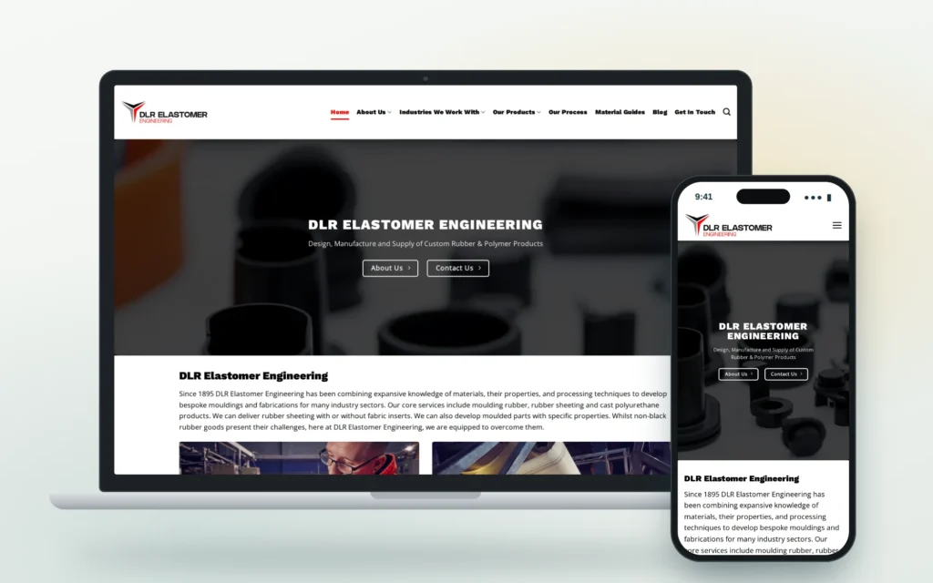 DLR Elastomer Engineering website shown on a laptop and a phone