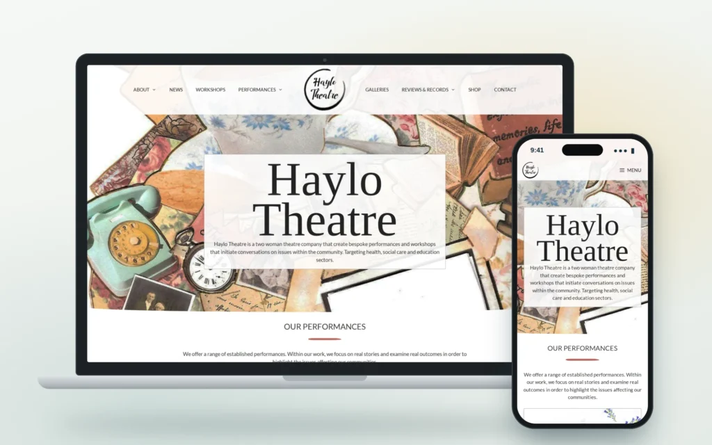 The Haylo Theatre website before the rebuild, shown on a laptop and a phone