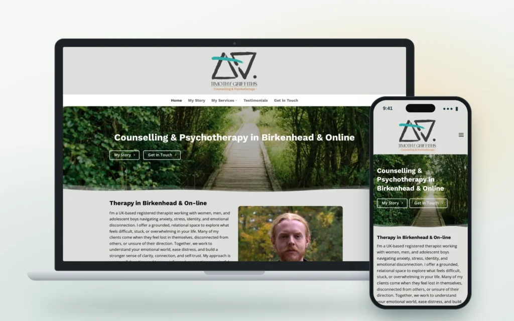 Tim Griffiths counselling and psychotherapy website shown on a laptop and a phone